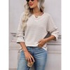 Women's Waffle Knit Striped Sweater, Long Sleeve Notch Neck Casual Top for Fall & Winter Layering - 3 of 4