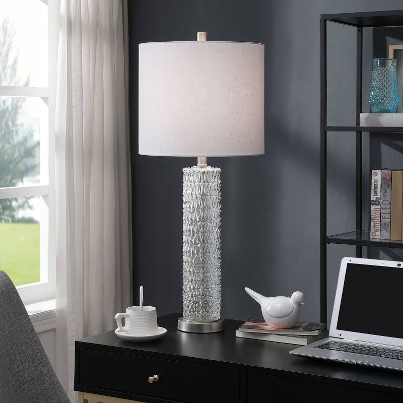 Diamond Textured Glass Table Lamp with Brushed Steel Base Gray - StyleCraft, 6 of 7