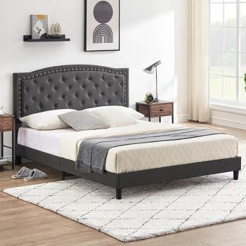 Whizmax Two Size Bed Frame with Button Tufted Headboard, Mattress Foundation, Easy Assembly, No Box Spring Needed