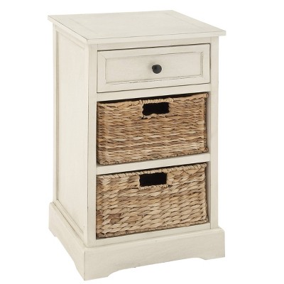 Farmhouse Wood and Wicker Basket Side Table White - Olivia & May