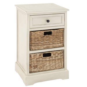 Farmhouse Wood and Wicker Basket Side Table White - Olivia & May: Storage Unit with 3 Drawers - 1 of 4