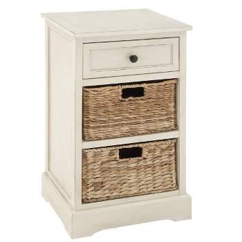 Farmhouse Wood and Wicker Basket Side Table White - Olivia & May