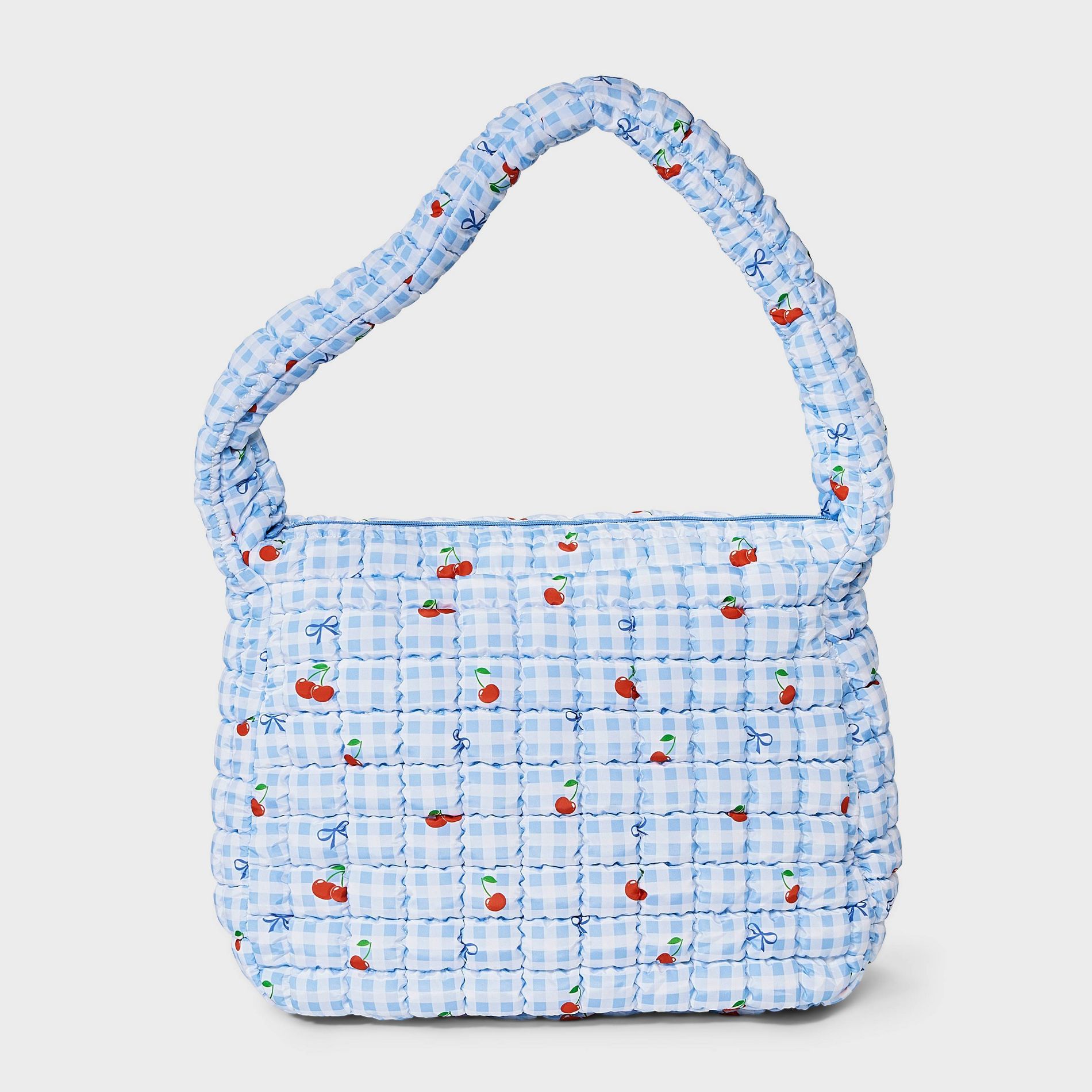 Gingham Cherry & Bow Print Puffer Hobo Shoulder Bag - Wild Fable™ Blue