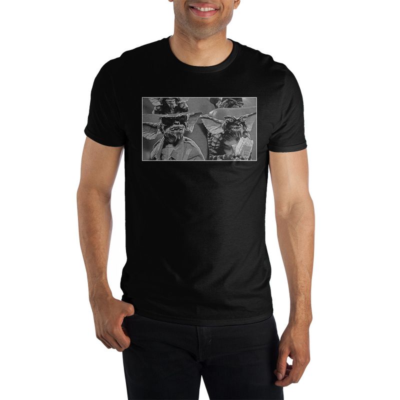 Mens Black Gremlins Classic Horror Movie Short Sleeve Graphic Tee, 1 of 3