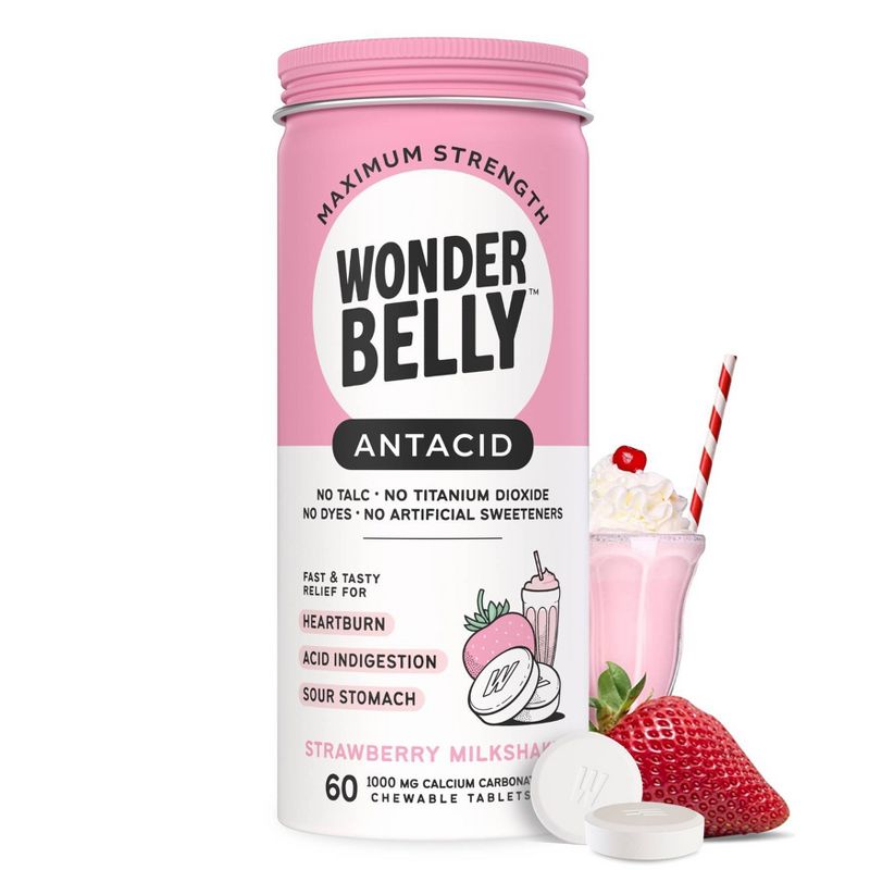 Wonderbelly Antacid 1000mg Chewable Heartburn Relief Tablets - Strawberry Milkshake - 60ct, 1 of 17