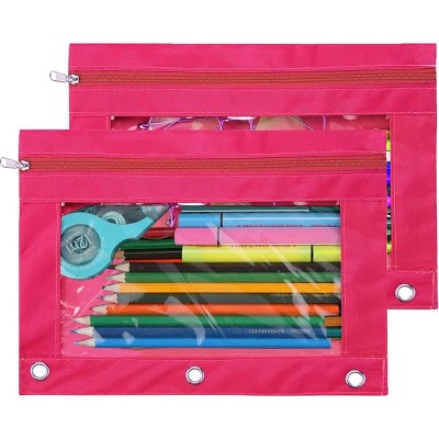 Fmeida Pencil Pouch 3 Ring, Zipper Pencil Pouches Case Binder Cosmetic Bag Black 2 Pack