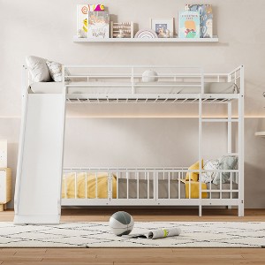 GDFStudio Polly Twin over Twin Size Metal Bunk Bed with Slide and Guardrails - 1 of 4
