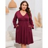 Coolmee Women's Plus Size Mini Dress Long Sleeve Wrap V Neck A Line Short Dress with Pockets - 2 of 4