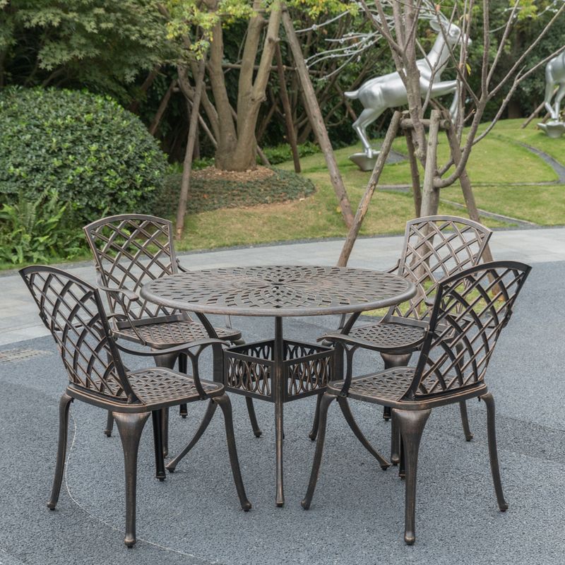 Gardenised Indoor and Outdoor Bronze Dinning Set 4 Chairs with 1 Table Bistro Patio Cast Aluminum., 2 of 11