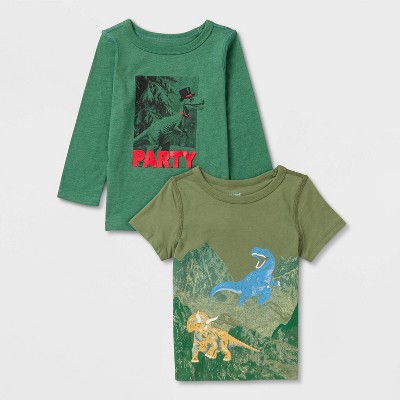 Toddlers 2pk Adaptive Short Sleeve 'Dino/Space' Graphic T-Shirt - Cat & Jack™ Bright Olive/Black