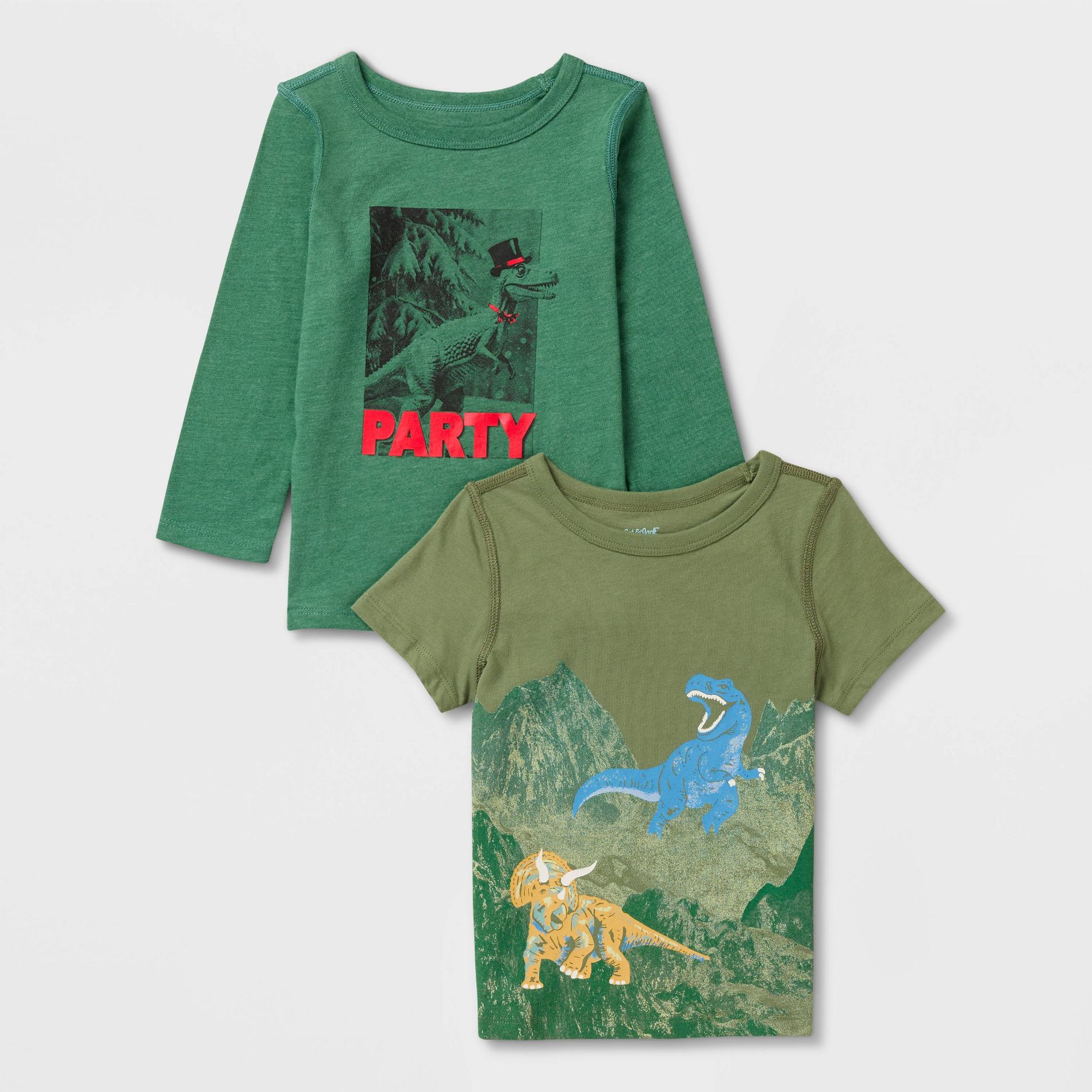 Toddlers 2pk Adaptive Short Sleeve 'Dino/Space' Graphic T-Shirt - Cat & Jack™ Bright Olive/Black 2T