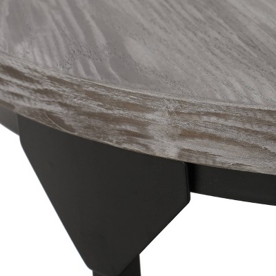 Gray and Black Round Wood and Metal Coffee Table