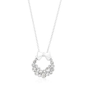 Slickblue Holiday Wreath Pendant Necklace for Women, Rhodium Plated, Multicolor/Clear Crystals, Bezel Setting, 16” Chain - 1 of 3
