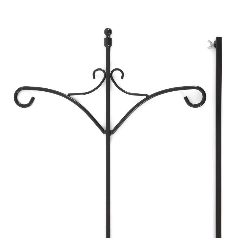 Ashman Adjustable Steel Ground Stake Shepard's Hook 91 Inch 2 Sided for Hanging Solar Light, Bird Feeders, Mason Jars, and Decor, Black, 5 of 7