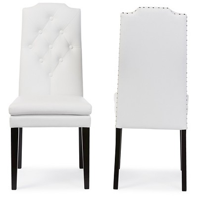 White Faux Leather Button-Tufted Parsons Dining Chair Set