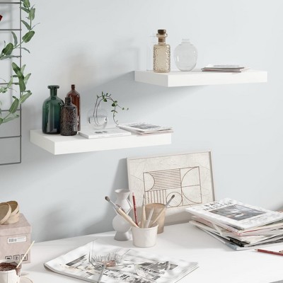 vidaXL Floating Wall Shelves 2 pcs High Gloss White 15.7Inchx9.1Inchx1.5Inch MDF
