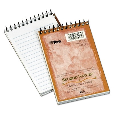 TOPS Second Nature Subject Wirebound Notebook Narrow 3 x 5 White 50 Sheets 74135