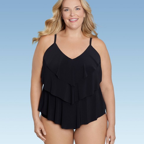 Women's Striped High Neck Keyhole Tankini Top - Kona Sol™ Black X