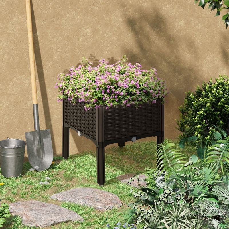 Outsunny Plastic Raised Garden Bed Planter Raised Bed with Self-Watering Design and Drainage Holes for Flowers, 3 of 8