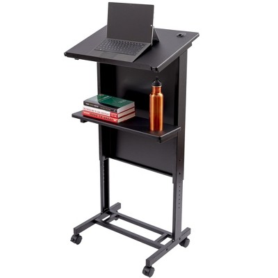 Adjustable Height Black Steel Rolling Lectern Podium