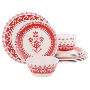Gibson 12 Piece Round Bamboo Fiber Dinnerware Set - 1 of 4