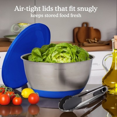 Blue Stainless Steel Mixing Bowl Set with Lids and Graters