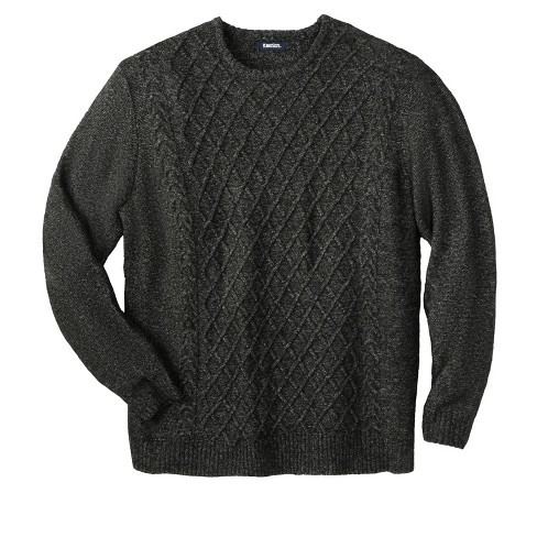 KingSize Men's Big & Tall Soft Cable Knit Crewneck Sweater - XL, Charcoal  Marl