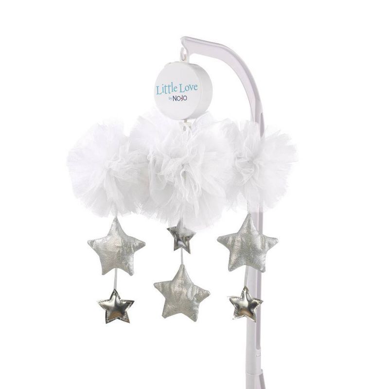 Little Love By NoJo Tulle Cloud with Silver Metallic Stars Nursery Crib Musical Mobile - White, 1 of 4