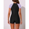 INSPIRE CHIC Women's Short Sleeve Zipper Color Block Sporty Swimwear Bathing Suits Monokini Sets 1 Piece - 3 of 4