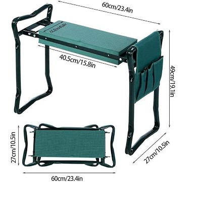 Green Portable Garden Bench and Kneeler with Tool Pockets