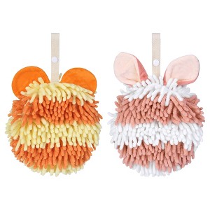 REGALWOVEN Cute Cartoon Soft Absorbent Fluffy Chenille Ball Hand Towels 2 Pcs - 1 of 4