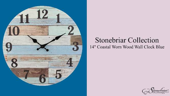 Coastal Worn Wood Wall Clock Blue/White - Stonebriar Collection, 2 of 8, play video