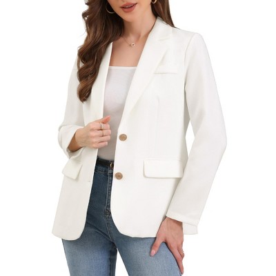 Allegra K Women Notched Lapel Single Breasted Long Sleeve Flap Pocket Straight Lined Business Casual Suit Jacket Blazer