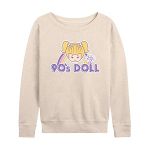 Women's - Polly Pocket - 90s Doll Lightweight French Terry Wide Neck Long Sleeve Shirt - 1 of 4