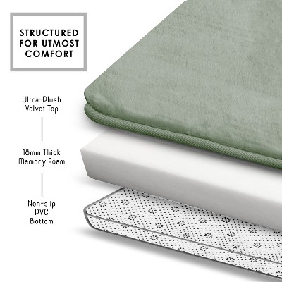 Sage Green Velvet Memory Foam Contour Bath Rug, 20 x 24
