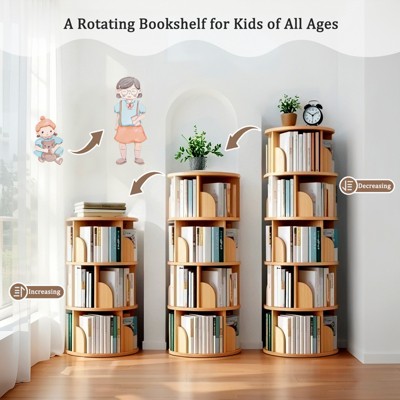 5 Tier Rotating Bookshelf, 360° Round Spinning Display Bookshelf, Space-Saving Rotating Bookshelf Tower For Bedroom, Living Room, Study