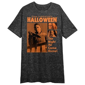 John Carpenter's Halloween The Night He Came Home Crew Neck Short Sleeve Black Heather Women's Night Shirt - 1 of 2