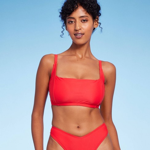 Women's Square Neck Bralette Bikini Top - Wild Fable™ Red 1x : Target