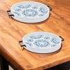 HomeRoots Set of Two Blue Round Solid Wood Vanity Tray With Handles - 2 of 4