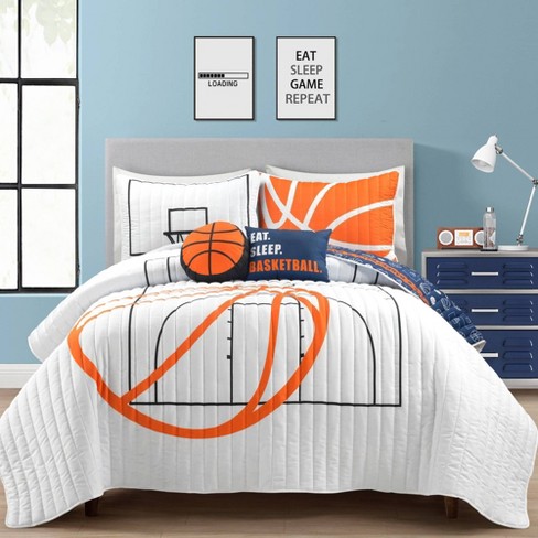 5pc Full/queen Kids' Basketball Game Reversible Oversized Quilt Bedding ...