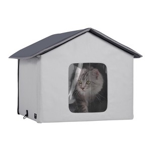 VEVOR Heated Cat House, Outdoor Kitty Shelter with Adjustable Temperature and Timer, 600D Oxford Cloth Foldable Cat Shelter, Gray (Middle) - 1 of 4