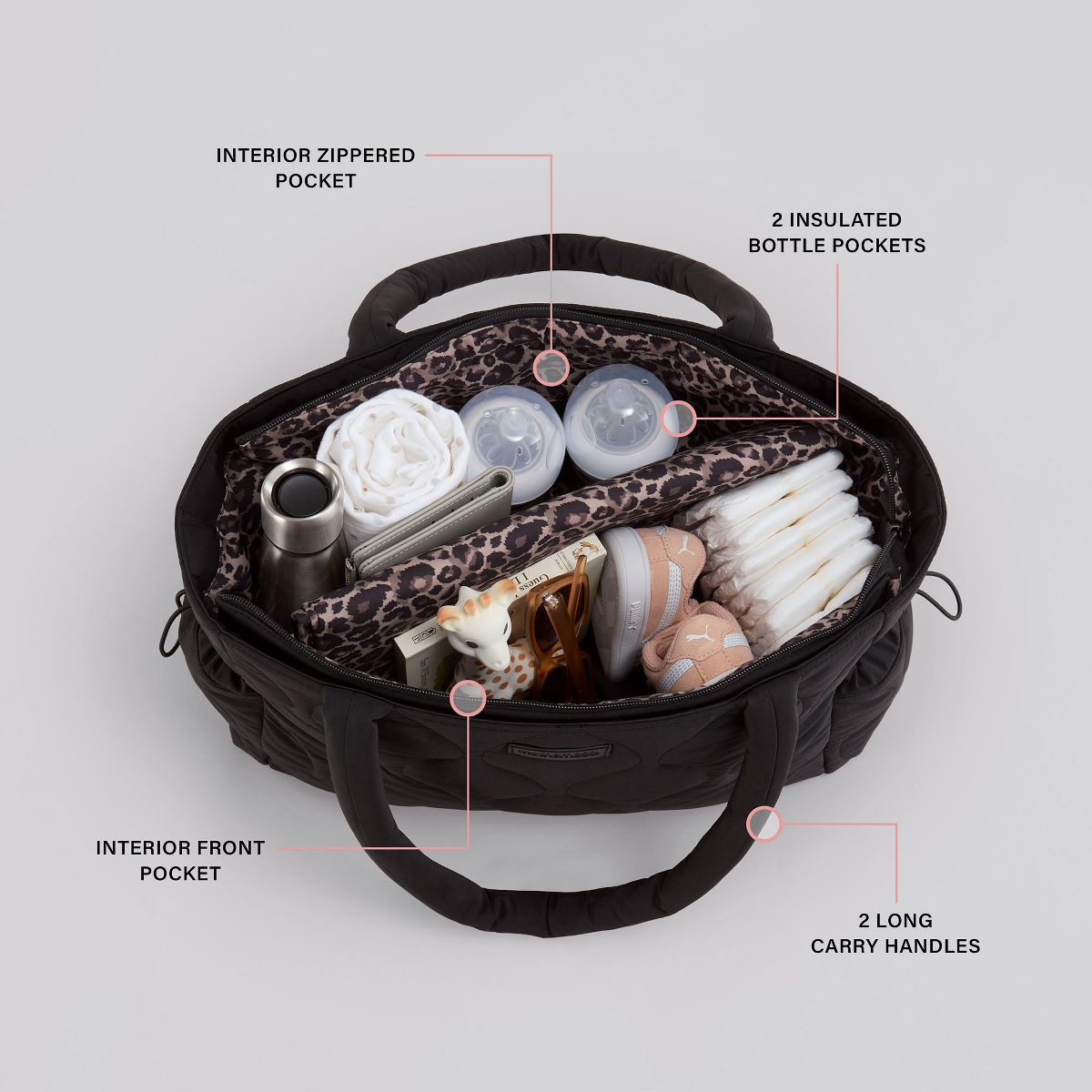 Motherhood Quilted Tote Diaper Bag, Black - thumbnail 6