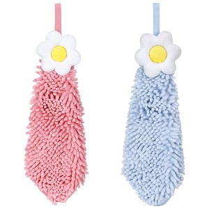 REGALWOVEN Chenille Soft Absorbent Flower Hanging Hand Towels for Bathroom 2 Pcs - 1 of 4