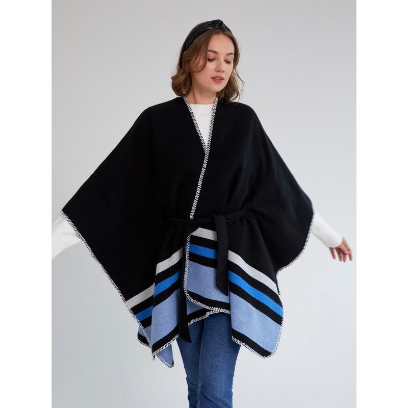 Shiraleah Black and Blue Twila Belted Cape Wrap, 2 of 4