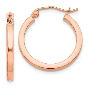 Black Bow Jewelry 2mm x 20mm Polished 14k Rose Gold Square Tube Round Hoop Earrings - 1 of 4
