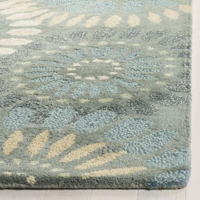 Gray and Blue Floral Hand-Tufted Wool Area Rug