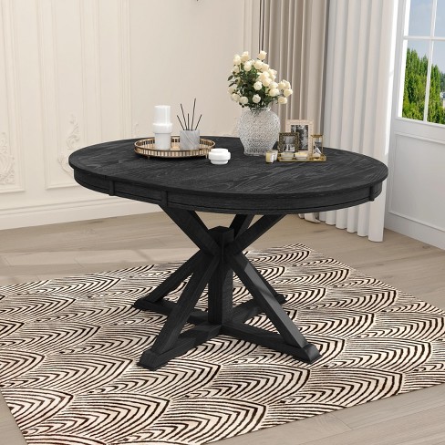 NicBex 54" Farmhouse Round  Dining Table,Extendable Kitchen Table with MDF Tabletop and 12" Leaf for 4-6 Seaters,Black - image 1 of 4