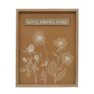 VIP Wood 17.75 in. Yellow Love Grows Here Floral Art Print