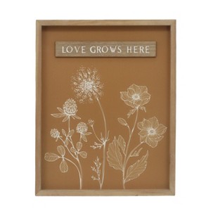 VIP Wood 17.75 in. Yellow Love Grows Here Floral Art Print - 1 of 2