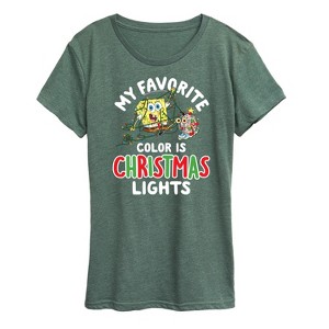 Women's - SpongeBob SquarePants - My Favorite Color Is Christmas Lights Short Sleeve Graphic T-Shirt - 1 of 4
